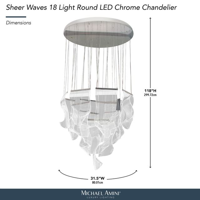 Michael Amini® Sheer Waves Chrome 18-Light Round LED Chandelier-2