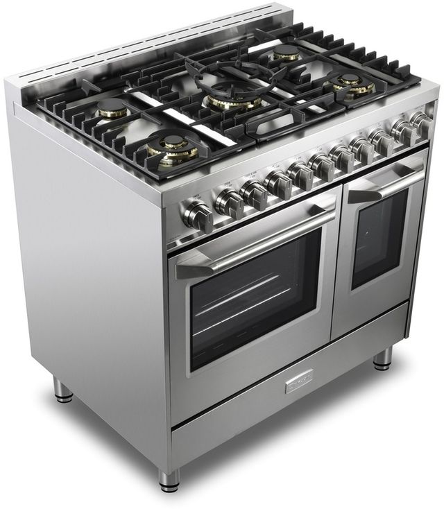 Verona® Ultima 36" Stainless Steel Double Oven Freestanding Gas Range with 5 Brass Burners-4