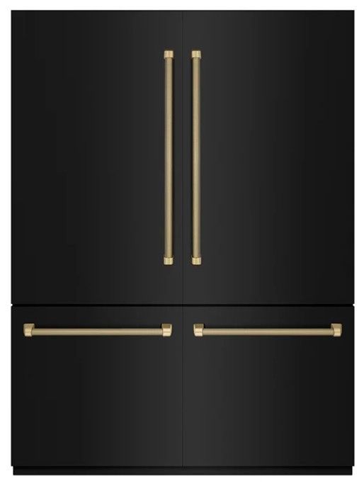 ZLINE Autograph Edition 60" 32.2 Cu. Ft. Black Stainless Steel French Door Built-In Bottom Freezer Refrigerator with Water Dispenser and Ice Maker in Graphite Gray Interior and Champagne Bronze Helix Handles-0