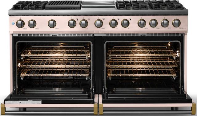 Viking® 5 Series 60" Blush Pro Style Dual Fuel (LP) Range with Brushed Brass Trim-1