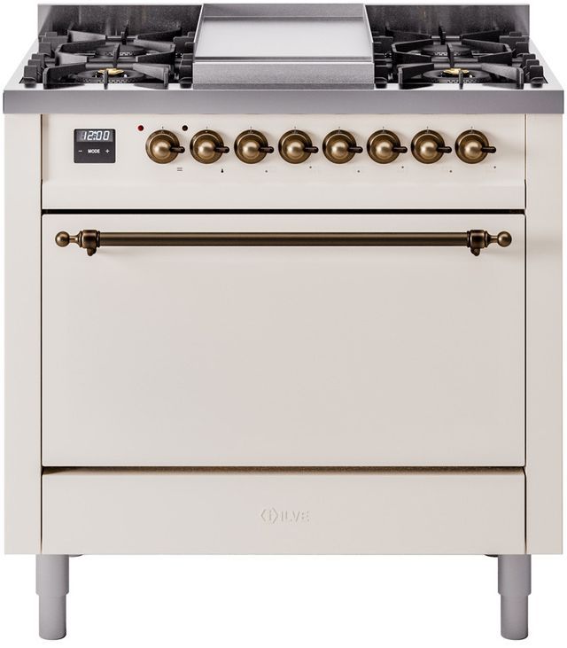 Ilve® Nostalgie II Series 36" Antique White Pro Style Dual Fuel Range-0