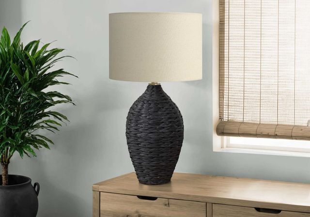 Monarch Specialties Inc. Black Rattan Table Lamp with Beige Shade-2