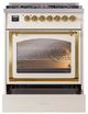 Ilve® Nostalgie II Noblesse 30" Antique White Pro Style Dual Fuel Range with Brass Trim-2