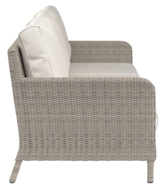 Sunset West Manhattan Dove Gray Resin Wicker Outdoor Sofa with Linen Canvas Cushion-1