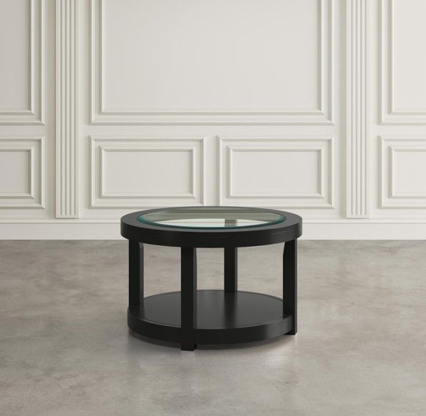Jofran Inc. Urban Icon Glass Top Round Coffee Table with Black Base-1