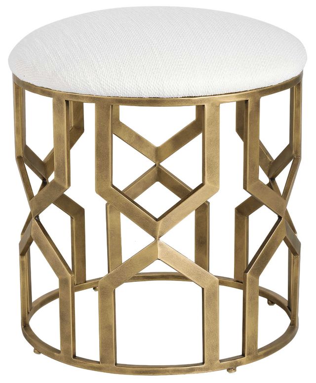 Uttermost® Trellis Antique Brushed Brass/Crisp White Accent Stool-0