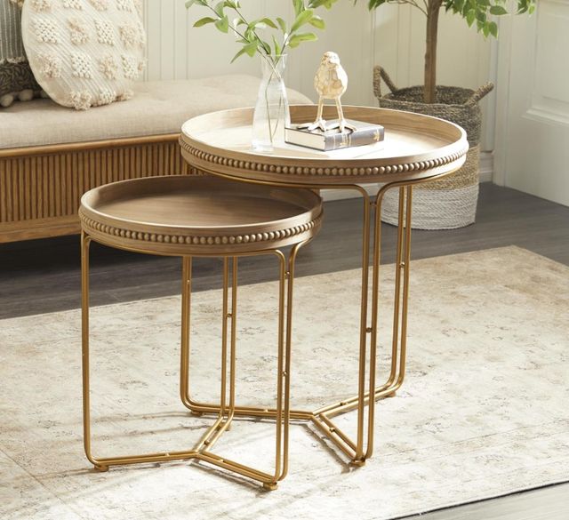 Deco Marche Brown Round Nesting Table with Gold Base-3