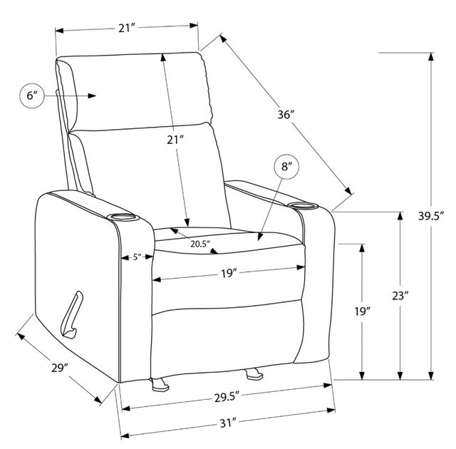 Monarch Specialties Inc. Light Grey 31" Upholstered Manual Reclining Chair-3