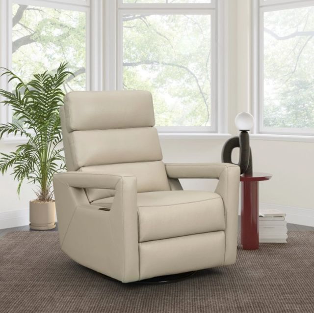 BarcaLounger® Jordan Gable Dove Leather Power Swivel Glider Recliner-2
