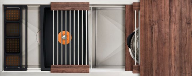 The Galley® American Black Walnut / Graphite Resin+ Ideal Work&WashStation™ 4D with Five Tool Culinary Kit and Four Tool Wash Kit-0