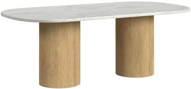 Elements International Sylvie White Faux Marble Top Dining Table with Natural Base-0