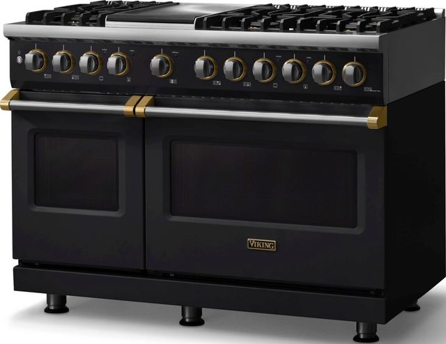 Viking® 5 Series 48" Onyx Pro Style Dual Fuel (NG) Range with Brushed Brass Trim-3