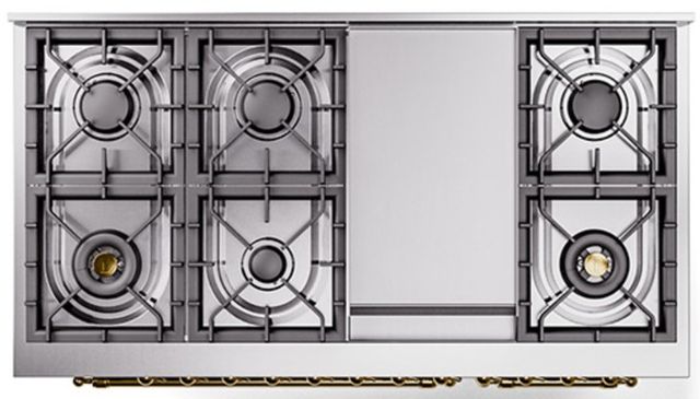 Ilve® Nostalgie II Noblesse 48'' Stainless Steel Pro Style Dual Fuel Range with Brass Trim-3