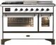 Ilve® Majestic III 48" White Pro Style Dual Fuel Liquid Propane Range with 5 Black Brass Burners and Burnished Trim-0
