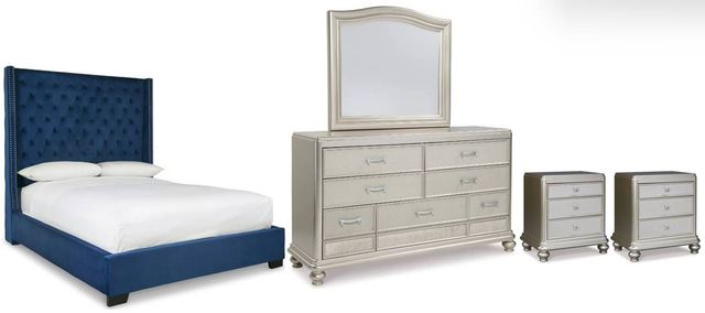 Signature Design by Ashley® Coralayne 5-Piece Blue/Silver Queen Upholstered Bed Set-0