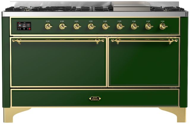 Ilve® Majestic III 60" Emerald Green Pro Style Dual Fuel Liquid Propane Range with Solid Door and Brass Trim-0