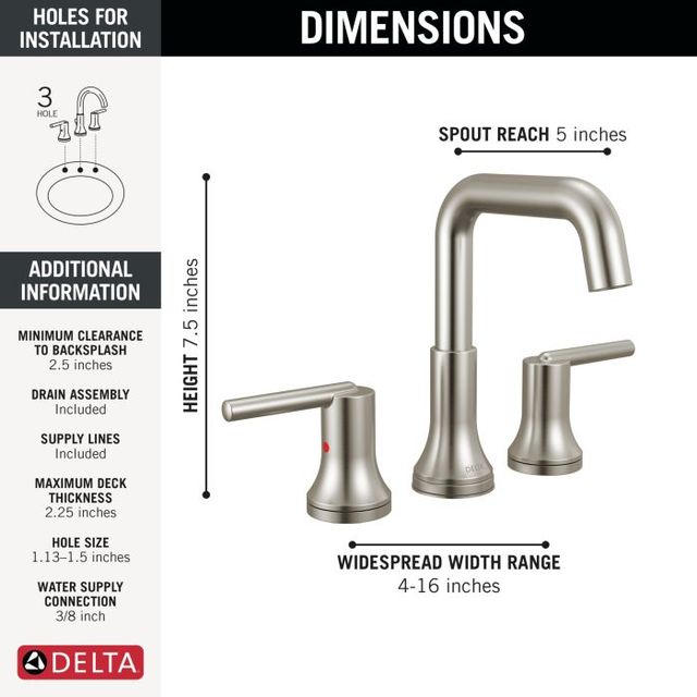 Delta Trinsic® Stainless 2-Handle Lever Widespread Bathroom Faucet-3