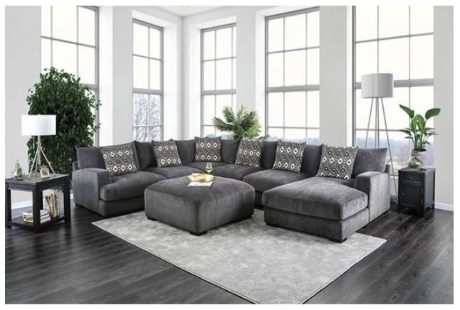 Furniture of America Kaylee 4 Piece Gray U Shaped Right Arm Facing Sectional and Chaise Parks Home Furnishings