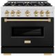 ZLINE Classic 36" Satin Stainless Steel Pro Style Gas Range with Black Matte Door and Polished Gold Accents -0