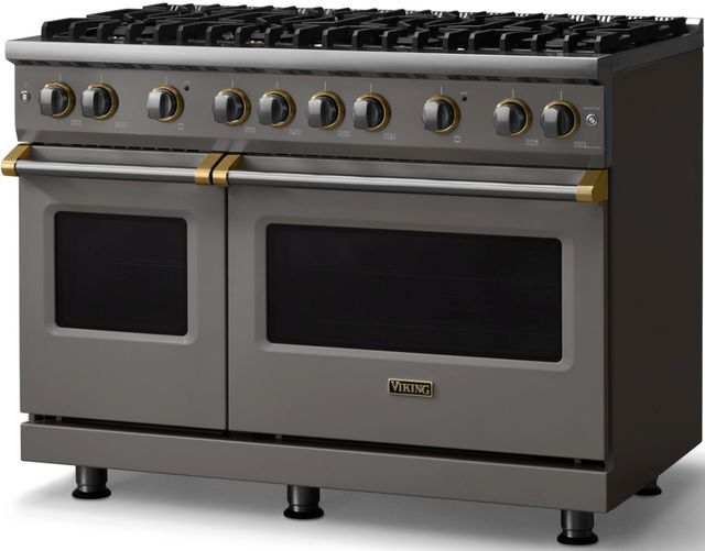 Viking® 5 Series 48" Damascus Gray Pro Style Gas (LP) Range with Brushed Brass Trim-2