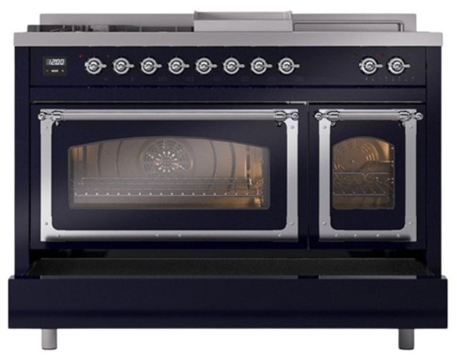 Ilve® Nostalgie II Noblesse 48'' Midnight Blue Pro Style Dual Fuel Range with Chrome Trim-3