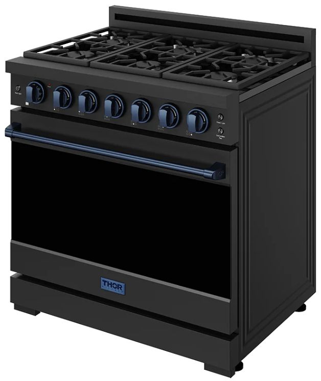 Thor Kitchen Gordon Ramsay Collection 36" Black Pro Style Liquid Propane Range with Precision Knob Control and Blue Trim-3