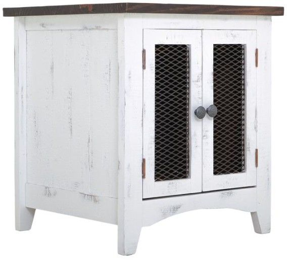 International Furniture Direct Pueblo Brown End Table with White Base-0