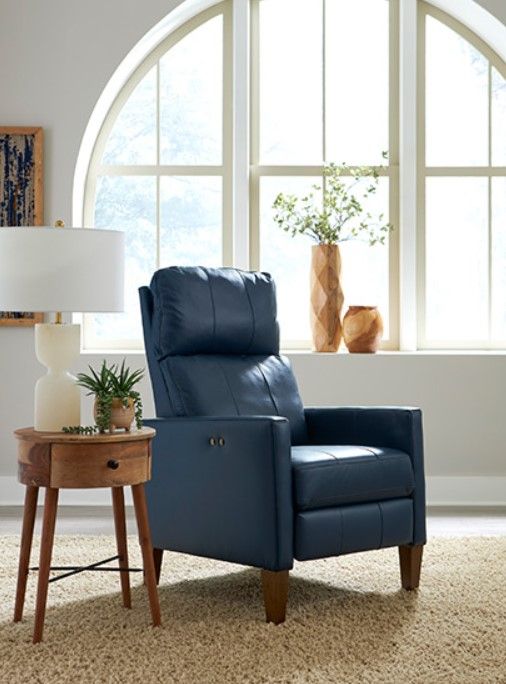 Best® Home Furnishings Customizable Janae Leather Power High Leg Recliner with Honey Birch Legs-1
