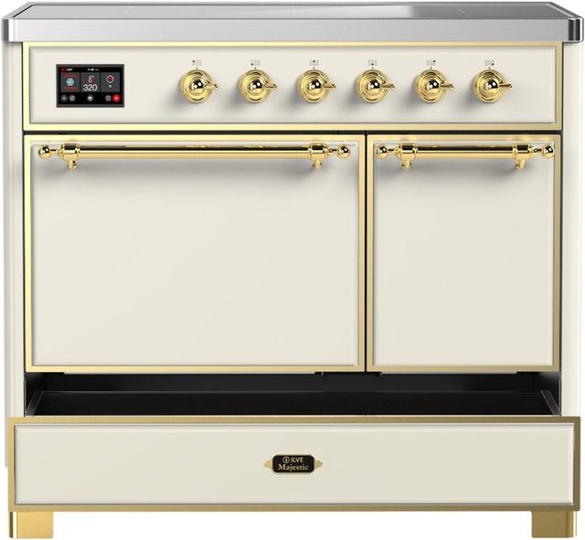 Ilve® Majestic III 40" Antique White Pro Style Induction Range with Solid Door and Brass Trim-2
