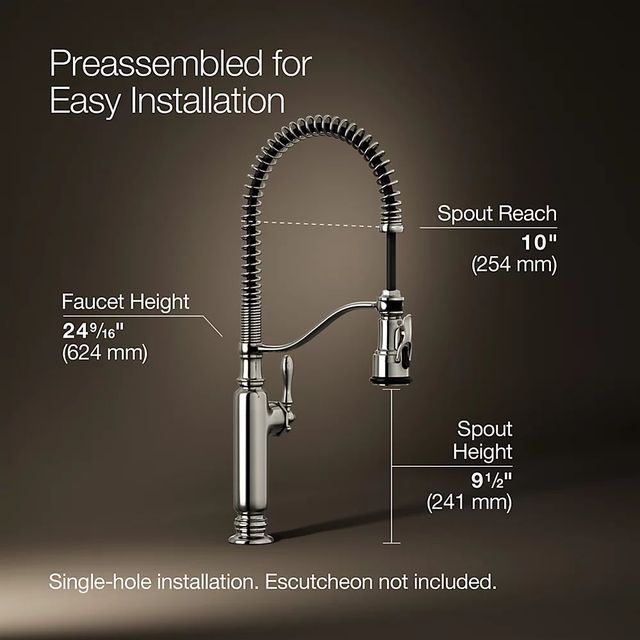 KOHLER® Tournant® Vibrant Polished Nickel Semi-Professional Kitchen Sink Faucet with 3-Function Sprayhead-2