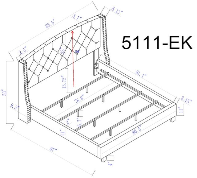 Crown Mark Eva Black King Upholstered Panel Bed-2