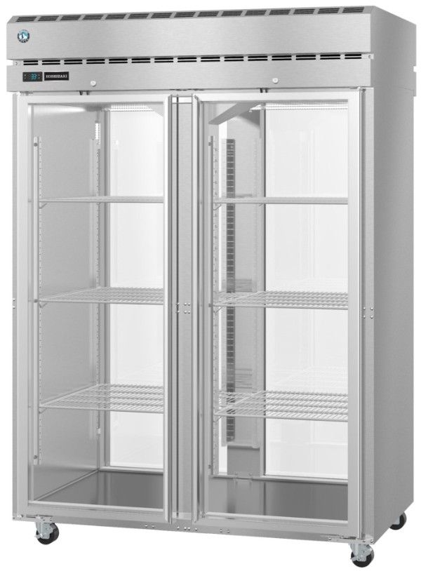 Hoshizaki Steelheart® 55" 52.55" 5 Cu. Ft. Stainless Steel Two Section Pass Thru Upright Freezer with Full Glass Doors and Lock-1