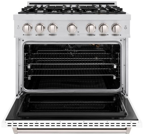 ZLINE Classic 36" Stainless Steel Pro Style Gas Range with White Matte Door-1