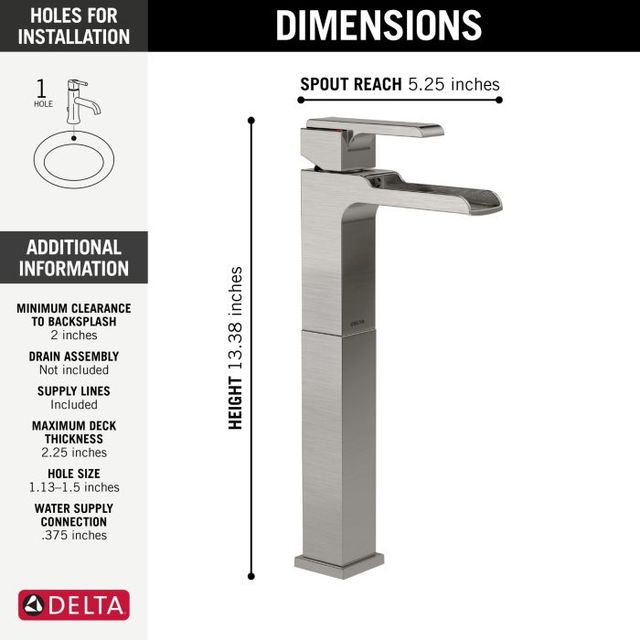 Delta Ara® Stainless Steel Single Handle Vessel Channel Bathroom Faucet-2