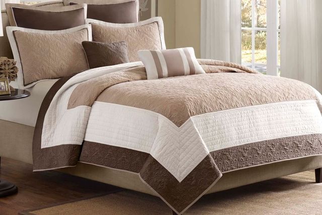 Olliix by Madison Park 7 Piece Beige Full/Queen Attingham Reversible Coverlet Set-0