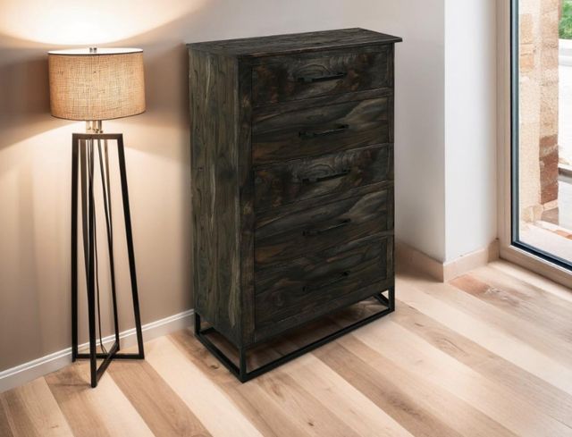 International Furniture Direct Teak Stained Dark Chest-1
