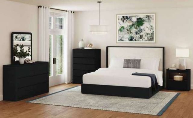 Elements International Rosalie Black/Gray Upholstered King Panel Bed-1