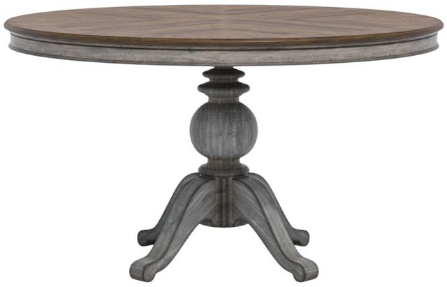 Flexsteel® Plymouth Medium Brown Top Round Pedestal Dining Table with Distressed Graywash Base-2