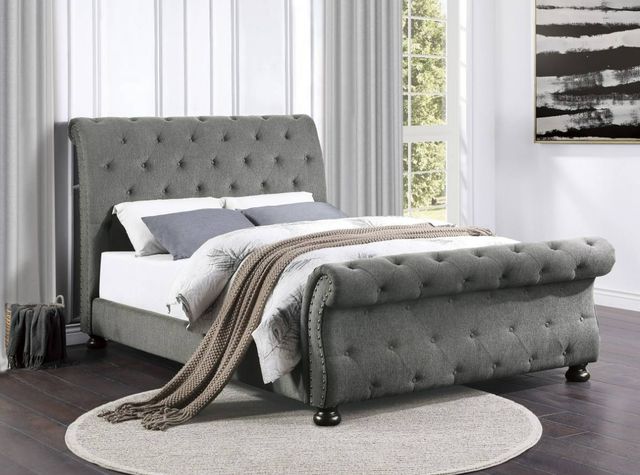 Homelegance® Crofton Gray Upholstered Queen Sleigh Bed-1