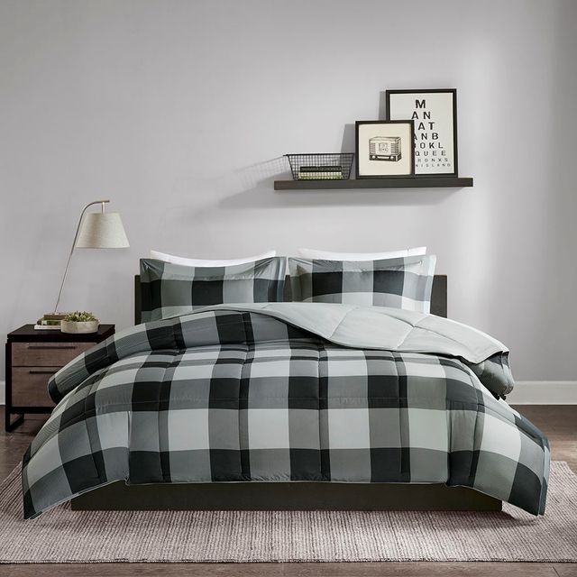 Olliix by Madison Park Essentials Barrett Black/Grey Twin/Twin XL 3M Scotchgard Down Alt Comforter Mini Set-0