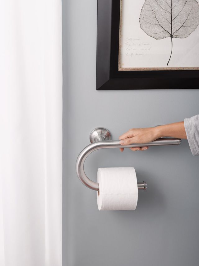 Moen® Brushed Nickel 8" Grab Bar with Paper Holder-2