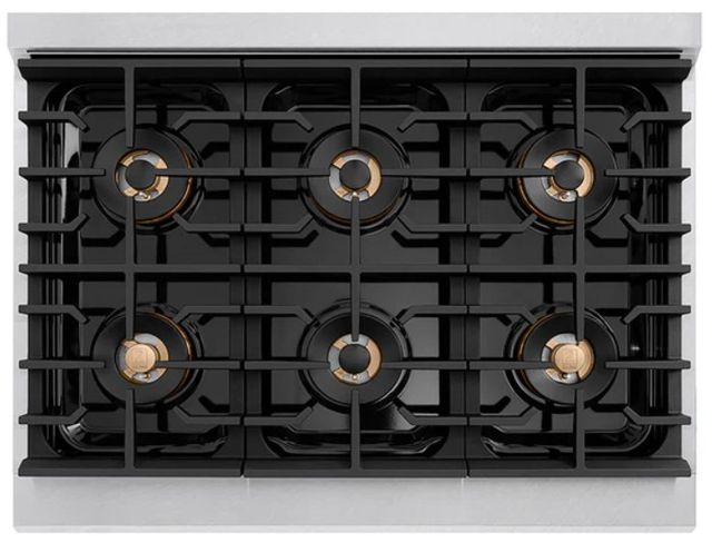 ZLINE Autograph Edition Paramount 36" 5.2 Cu. Ft. Satin Stainless Steel Gas Range with Black Matte Door and Champagne Bronze Accents-2