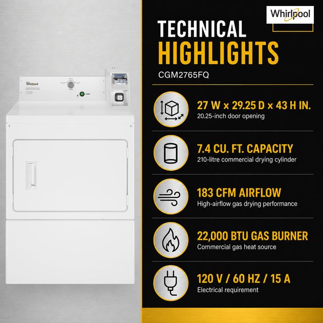 Whirlpool Commercial 7.4 Cu. Ft. Coin-Ready Gas Dryer - White-4
