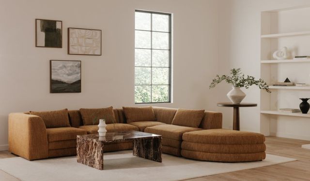 Moe's Home Collection Lowtide Alcove 5-Piece Amber Glow L-Shaped Modular Sectional and Ottoman-2