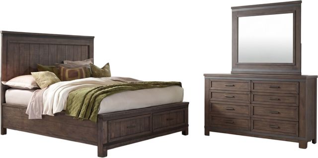 Liberty Furniture Thornwood Hills 3-Piece Rock Beaten Brown Queen Storage Panel Bedroom Set-0