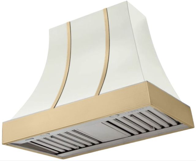 AGA Cascade 36" White Wall Mounted Range Hood  with Brushed Brass Trim-0