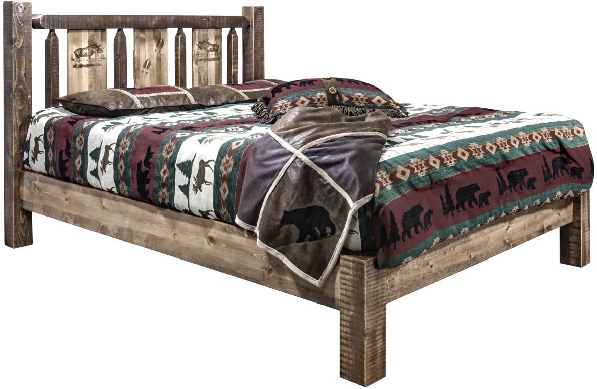 Montana Woodworks® Homestead Stain & Clear Lacquer California King Platform Bed with Laser Engraved Moose Design