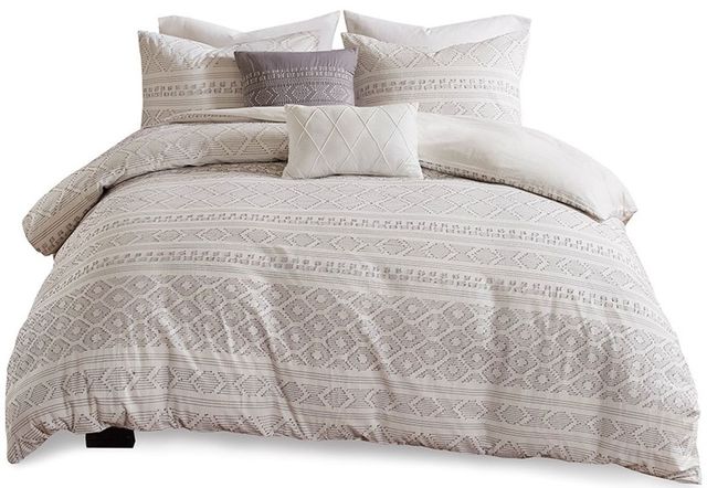 Olliix by Urban Habitat White/Grey Full/Queen Lizbeth 5 Piece Cotton Clip Jacquard Duvet Cover Set-0