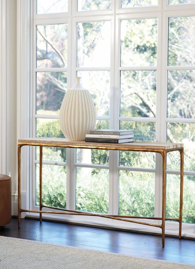 Lexington Home Silverado Menlo Park Tiger Brown Top Console Table with Brass Base-1