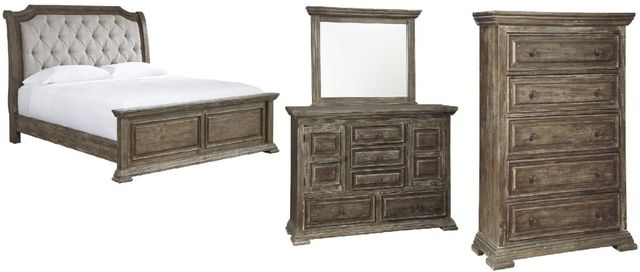 Signature Design by Ashley® Wyndahl 4-Piece Brown King Upholstered Panel Bed Set-0